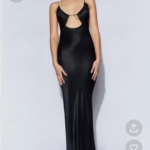 Sadie Maxi Satin Halter Ruched
Slip Dress- black